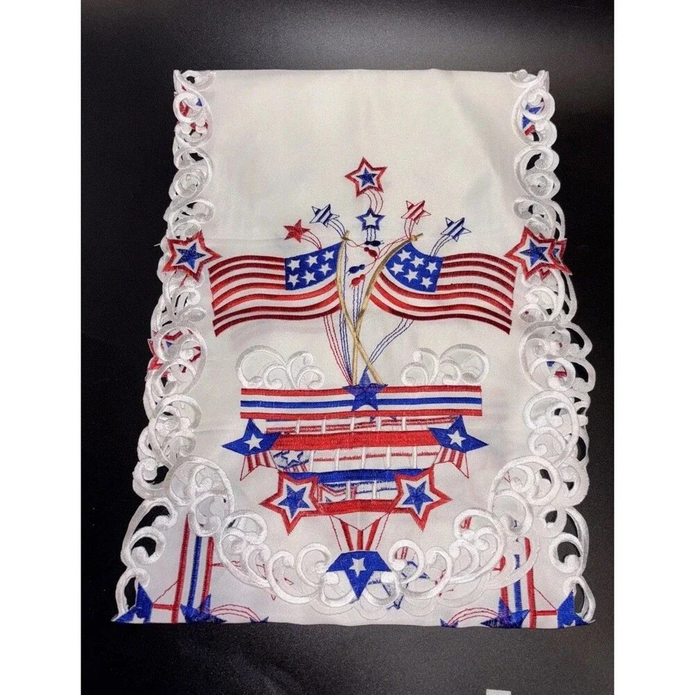 Patriotic Table Runner Red White Blue 68 Inches Long Beautiful